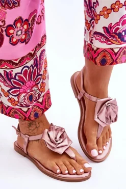 Damskie Sandały Japonki Z Materiałową Różą Nude Carisma