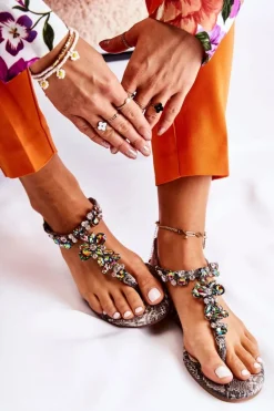 Damskie Sandały Japonki Z Cyrkoniami Szare Ivanne