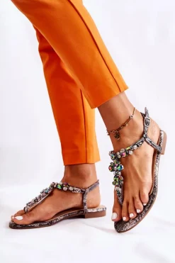 Damskie Sandały Japonki Z Cyrkoniami Szare Ivanne