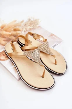 Damskie Sandały Japonki Z Ozdobami Złote Atlanta