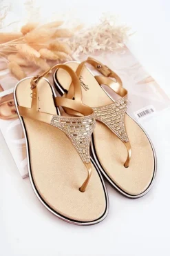 Damskie Sandały Japonki Z Ozdobami Złote Atlanta