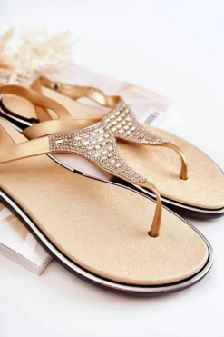 Damskie Sandały Japonki Z Ozdobami Złote Atlanta