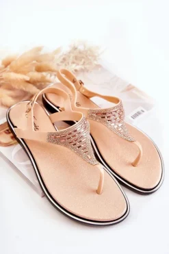 Damskie Sandały Japonki Z Ozdobami Różowe Atlanta