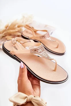 Damskie Sandały Japonki Z Ozdobami Różowe Atlanta