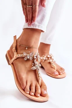 Damskie Sandały Japonki Z Ozdobnymi Motylami Pomarańczowe Lonnie