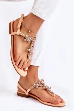 Damskie Sandały Japonki Z Ozdobnymi Motylami Pomarańczowe Lonnie