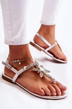 Damskie Sandały Japonki Z Cyrkoniami Srebrne Fiorene