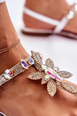 Damskie Sandały Japonki Z Cyrkoniami Srebrne Fiorene