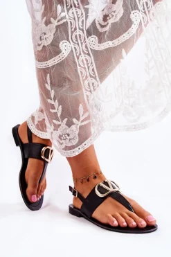 Damskie Sandały Japonki Z Ozdobą Czarne Calia