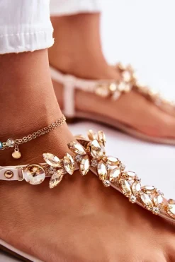 Damskie Sandały Japonki Z Ozdobnym Paskiem Beżowe Daylight