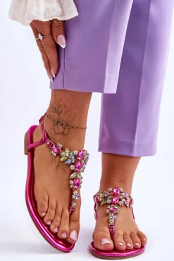 Damskie Sandały Japonki Z Kamieniami Fuksja Lenisa