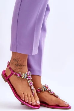 Damskie Sandały Japonki Z Kamieniami Fuksja Lenisa
