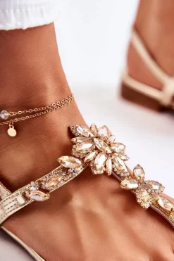 Damskie Sandały Japonki Z Cyrkoniami Złote Solea