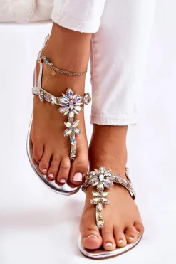 Damskie Sandały Japonki Z Cyrkoniami Srebrne Solea