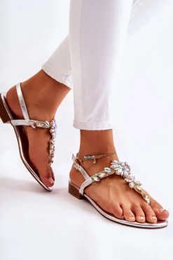 Damskie Sandały Japonki Z Cyrkoniami Srebrne Solea