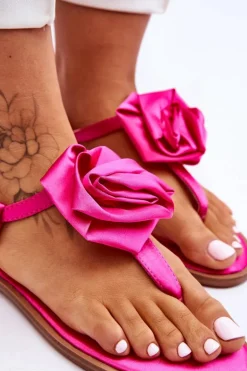 Damskie Sandały Japonki Z Materiałową Różą Fuksja Carisma