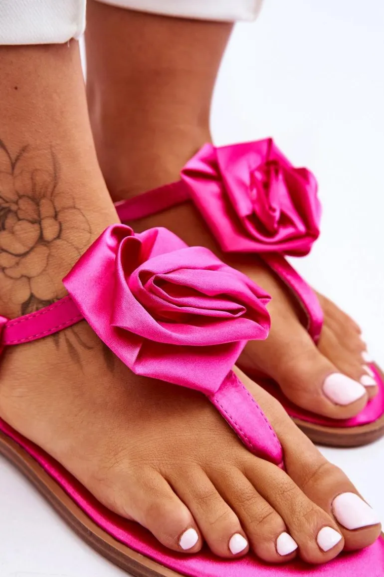 Damskie Sandały Japonki Z Materiałową Różą Fuksja Carisma