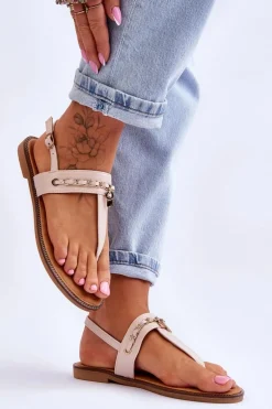 Damskie Sandały Japonki Z Łańcuszkiem Beżowe Jessica