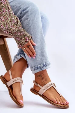 Damskie Sandały Japonki Z Łańcuszkiem Beżowe Jessica