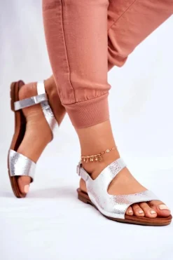 Damskie Sandały Laura Messi Skórzane 1116 Snake Srebrne Vollare