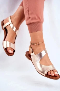 Damskie Sandały Laura Messi 1116 Skórzane Złote Vollare