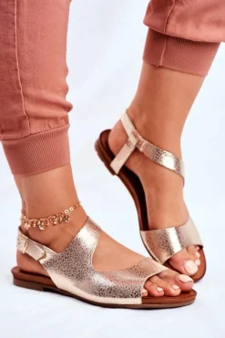 Damskie Sandały Laura Messi Skórzane 1116 Snake Złote Vollare