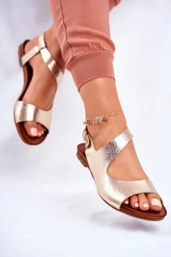 Damskie Sandały Laura Messi Skórzane 1116 Snake Złote Vollare