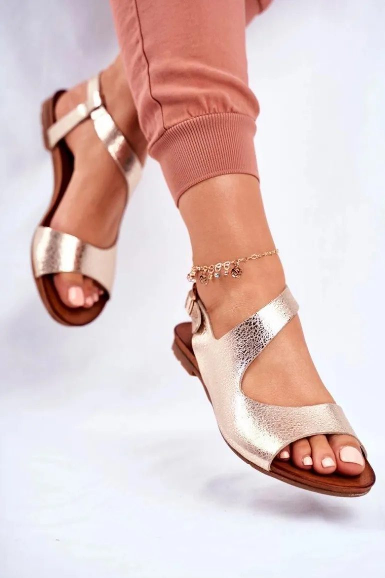 Damskie Sandały Laura Messi Skórzane 1116 Snake Złote Vollare