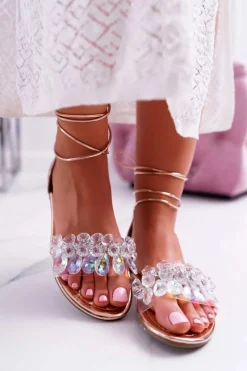 Damskie Sandały Lu Boo Kryształy Złote Madina