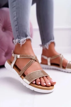 Damskie Sandały Lu Boo Z Cyrkoniami 406-5 Złote Stella