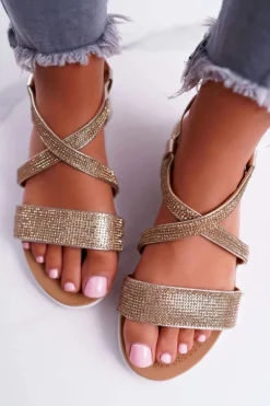 Damskie Sandały Lu Boo Z Cyrkoniami 406-5 Złote Stella