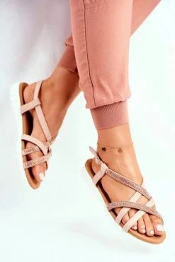 Damskie Sandały Lu Boo Z Cyrkoniami 406-6 Różowe Złoto Feen