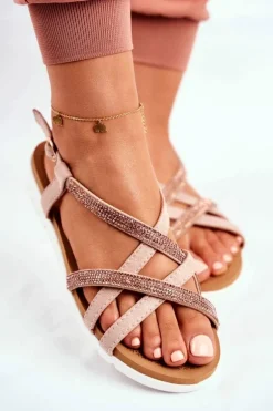 Damskie Sandały Lu Boo Z Cyrkoniami 406-6 Różowe Złoto Feen