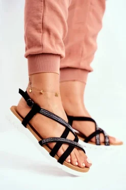 Damskie Sandały Lu Boo Z Cyrkoniami 406-6 Czarne Feen