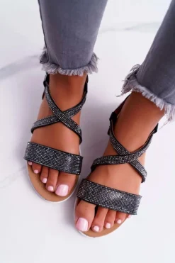 Damskie Sandały Lu Boo Z Cyrkoniami 406-5 Czarne Stella