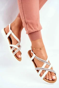 Damskie Sandały Lu Boo Z Cyrkoniami 406-6 Białe Feen