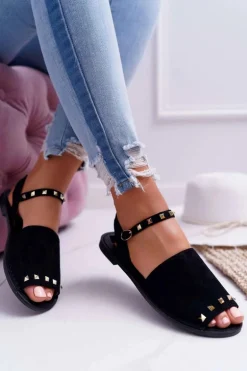 Damskie Sandały Lu Boo Zamszowe Czarne Silena