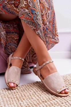 Damskie Sandały Lu Boo Zamszowe Beżowe Silena