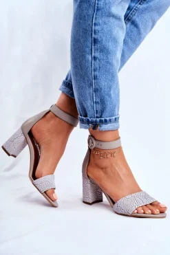 Damskie Sandały Maciejka Skórzane Szare 04235-03/00-5