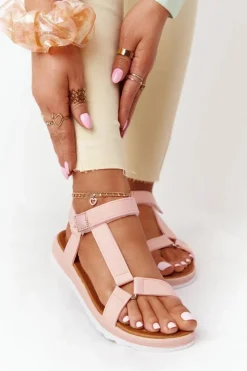 Damskie Sandały Na Gumowej Podeszwie Koralowe Stranger