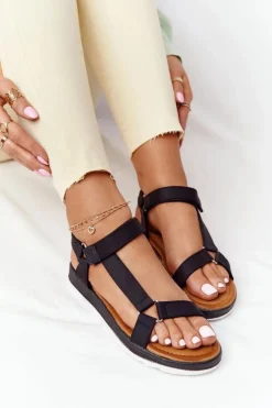 Damskie Sandały Na Gumowej Podeszwie Czarne Stranger