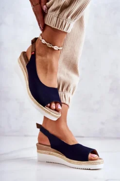 Damskie Sandały Na Koturnie Big Star JJ276046 Granatowe