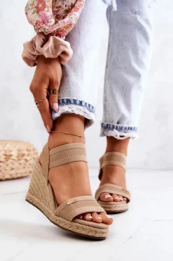 Damskie Sandały Na Koturnie Big Star JJ274978 Beżowe