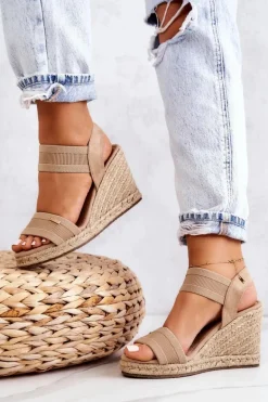 Damskie Sandały Na Koturnie Big Star JJ274978 Beżowe