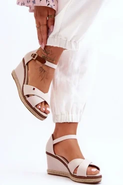 Damskie Sandały Na Koturnie Jasnobeżowe Janet