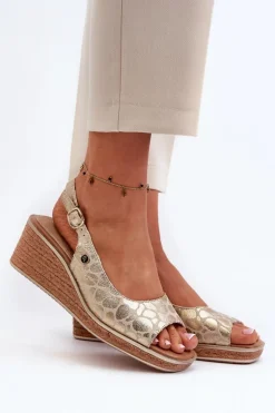 Damskie Sandały Na Koturnie Sergio Leone SK301 Złote