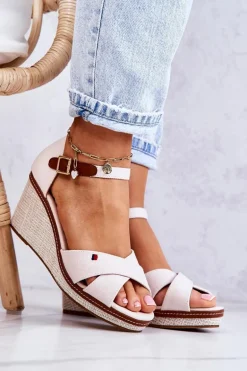 Damskie Sandały Na Koturnie Beżowe Veenus