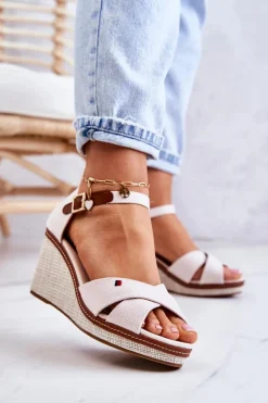 Damskie Sandały Na Koturnie Beżowe Veenus