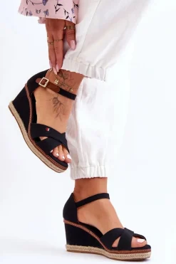 Damskie Sandały Na Koturnie Czarne Janet