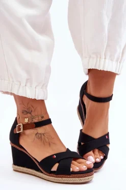 Damskie Sandały Na Koturnie Czarne Janet